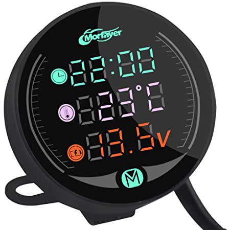 Akozonオートバイハンドルバークロック7/8in‑1inハンドル用耐候性防水クロームメッキバイクダイヤル時計(ブラック)