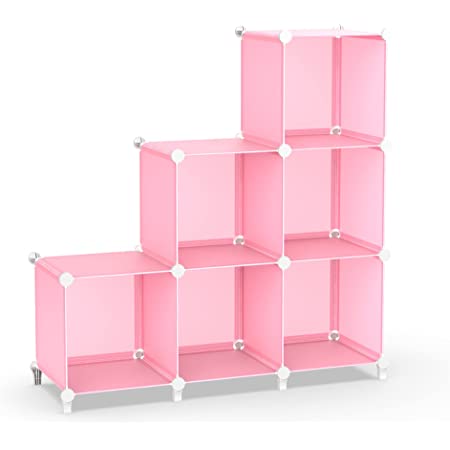 SIMPDIY 本棚 大容量 整理棚 ワイヤー収納ラック 組み立て式 衣類収納ボックス 便利な ワードローブ – ピンク（6ボックス）