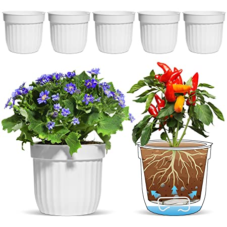 T4U 12CM 植木鉢 プランター 給水鉢 プラスチック製 6個入り 観葉植物 花 栽培 庭 ベランダ インテイア適用 白