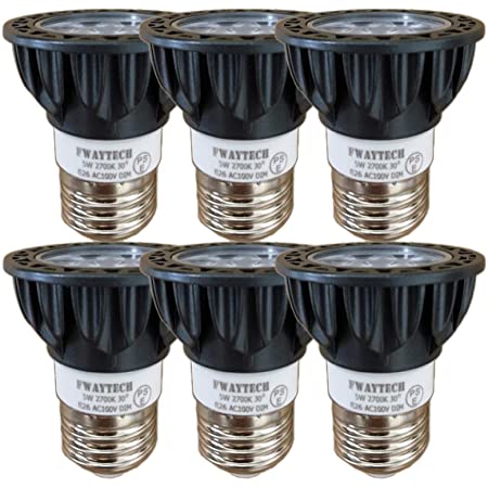 FWAYTECH E26 LED スポット 調光 5W ハロゲン電球40W～50W相当 中角30度 ダクトレールLEDスポットライト 密閉器具対応 (2700K電球色相当, 6個 E26口金 調光 (本体黒))