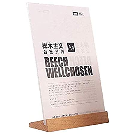 KOYANAGI カード立て 磁気 T型 A4判用(210MMx279MM) 広告 POP スタンド アクリルフォトフレーム メニューホルダー 写真立て 卓上展示ピクチャー 縦置き 両面透明 木製スタンド付き (A4 縦) ご注意：紙箱つけてない！