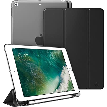 MS factory iPad 9.7 用 ケース 2018 2017 アイパッド 第5 第6世代 カバー Apple Pencil ペンシル 収納 衝撃吸収 軽量 薄型 半透明 ソフトTPU オートスリープ ブラック 黒 IPD-5-S-CLH-BK