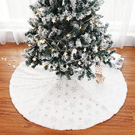 JonoFono おしゃれ クリスマスツリースカート 円型 クリスマス 飾り 北欧風 スノーフレーク ツリースカート 敷物 クリスマスツリー 下周り 90cm Silver