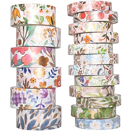 RuiChy日本の花の装飾的なマスキングテープ、7ロールの桜の粘着性のある和紙テープコレクション、ジャーナル、スクラップブック、毎日のプランナー、ギフトDIYラッピング…