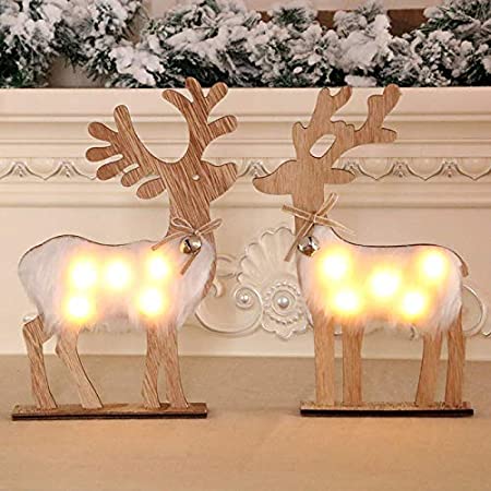 KAIDI 2pcs　クリスマス飾り　トナカイ　木製　照明　クリスマス　装飾　 飾り ライト イルミネーション 17*H30*5cm ＆15*H29*5cm