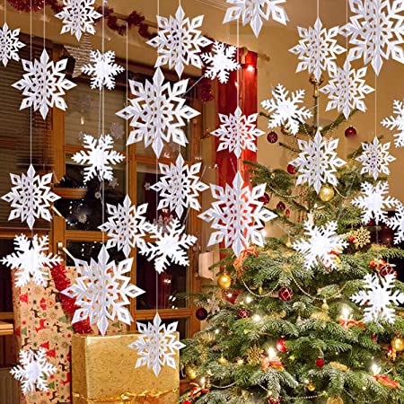 【BEAUTY PLAYER】クリスマス飾り 雪の結晶 12枚 約3.4m丈 ドロップ ガーランド クリスマスツリー インテリア クリスマスデコレーション おしゃれ 小物 飾り