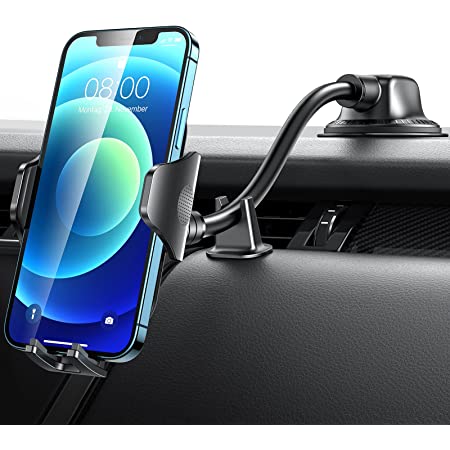 [Amazonブランド] Eono 車載ホルダー 片手操作 スマホホルダー 強力真空吸盤 スマホスタンド 車 携帯ホルダー iphone 車載ホルダー 取り付け簡単 360度回転 伸縮アーム ワンタッチ 手帳型ケース対応 自由調節/4-7インチ全機種対応 iPhone//Sony/LG/Huawei/Samsung など (ブラック)
