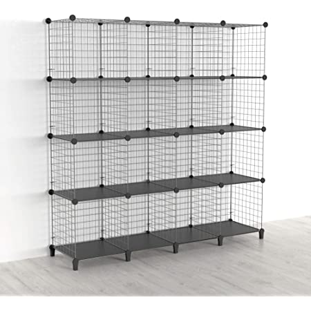SIMPDIY 大容量 整理棚 本棚 ワイヤー収納ラック 組み立て式 衣類収納ボックス 便利な ワードローブ – グレー（16ボックス）