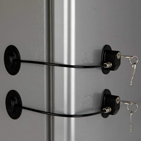 星印 冷蔵庫 ドアロック 3個セット ワイヤー 鍵付き キーロック 両面テープ 介護 子供 ペット (ブラック 3個セット)
