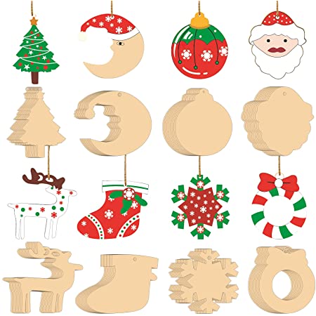 ledmomo クリスマス 飾り 木製 ミニ 木材チップ 雪の結晶 天使 トナカイ 靴下 キャンディ ベル ツリー 帽子 100枚