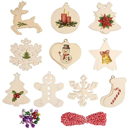 ledmomo クリスマス 飾り 木製 ミニ 木材チップ 雪の結晶 天使 トナカイ 靴下 キャンディ ベル ツリー 帽子 100枚