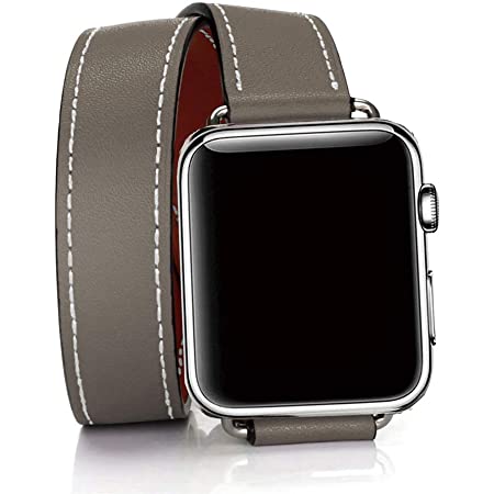 PFLife Apple Watch対応 アップル ウォッチ バンド 天然皮革 トップグレイン レザー 二重巻き【メーカー保証】アップル ウォッチ ベルト Apple Watch対応 Series6 2020/SE 40mm 44mm 対応 ステンレス アダプター バックル付き (44mm, Caramel)