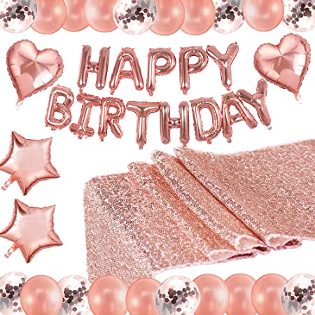 WEEFEESTAR誕生日 飾り付け セット バルーン 風船 ピンク　HAPPY BIRTHDAY 飾り　テーブルクロス　パーティー バルーンセット 男女の子 キラキラ