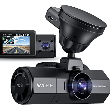 車外＋車内 1440P+1440P 高画質 前後カメラ ドライブレコーダー VANTRUE N2S 4K超高画質 2インチ 小型 ドラレコ SONY STARVIS センサー 24時間駐車監視 155度+165度広視野角 超暗視機能 前後一体型 WDR機能 ノイズ対策済み LED信号機対応 スーパーキャパシタ搭載 2カメラ 12V/24V対応 衝撃録画 ループ録画 256GBカード対応 日本語取扱説明書 18ヶ月延長保証