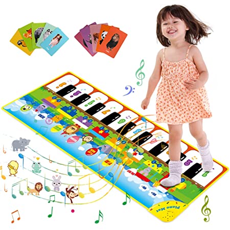 SANMERSEN おもちゃ ピアノ マット 子供 8鍵盤 5種類動物音 おもちゃピアノ 光る機能 音量調整 滑り止め 防水 ピアノミュージックマット 知育玩具 誕生日 クリスマス ピンク