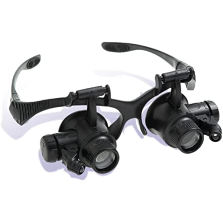 AOMEKIE ヘッドルーペ LED付きルーペ めがね型 虫眼鏡 拡大鏡 LEDライト付き 両眼 ジュエラーウォッチ修理 8対レンズ：2.5X/4X/6X/8X/10X/15X/20X/25X