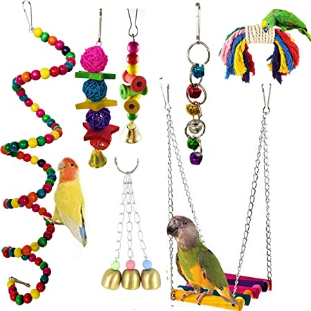 インコ おもちゃ 7点セット 鳥のおもちゃ ブランコ ロープ 鈴 止まり木 吊り下げタイプ 噛む玩具 セキセイインコ 文鳥 バードトイ ストレス解消 知育玩具