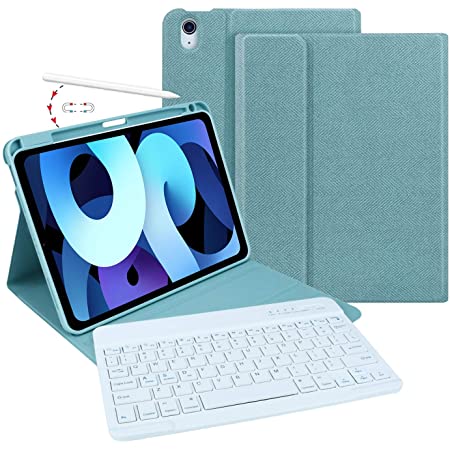 iPad Air4キーボードケース iPad Air4 Bluetoothキーボードカバー 分離式 ペンシル収納 アップルペンシル充電対応 スタンド機能 薄型 色鮮やかお洒落 手帳型 全面保護 (iPad Air4, ミントグリーン)