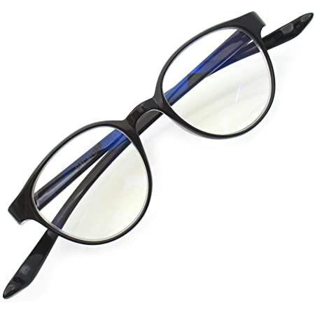 首かけ 老眼鏡 ボストン 丸型 おしゃれ シニアグラス 軽量 リーディンググラス ブルーライトカット (ブラック +1.00)