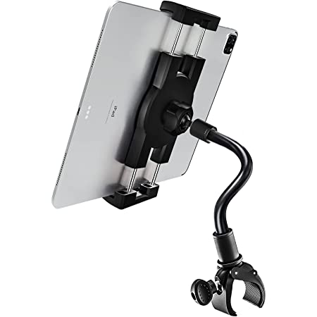 woleyi グースネック フィットネスバイクタブレットホルダー 自由曲げ可能 エクササイズバイク トレッドミル タブレットスタンド スマホやタブレット用 バイク取り付けクランプマウント 対応機種4-12.9インチデバイス iPad Pro 11 10.5 9.7 / Air Mini 5 4 3 2 / iPhone 12 / 12 Pro / 11 / SE