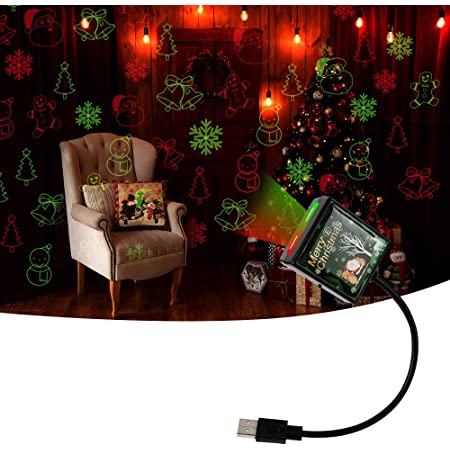 Catland LED イルミネーション USB レッド 赤 クリスマス 飾り LEDライト 車内 室内 装飾 USB式ライト 星空ランプ 雰囲気ライト ルームランプ 室内灯 音声反応 サンタクロース クリスマスツリー 鹿 雪花 ベル 5つの柄 レッド