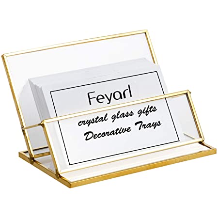 Feyarl 名刺スタンド 名刺立て カード立て ガラス オフィス 真鍮 ゴールド