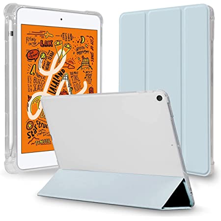 KenKe iPad Mini5 ケース 7.9インチ 軽量 スマート柔らかいTPUシリコン製カバー ペンホルダー付き 三つ折タイプ 全面保護型Apple Pencil収納&自動スリープ/ウェイクアップ機能付き 7.9インチiPad Mini 5th 世代 に対応 (アイスブルー)