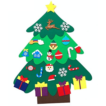 [リトルスワロー] クリスマスツリー オーナメント インテリア雑貨 フェルト サンタクロース トナカイ スノーマン 壁掛け Xmas シンプル スノー ほし つるす リボン おもちゃ 雪 天使 かわいい タペストリー ファミリー (壁掛けツリー)