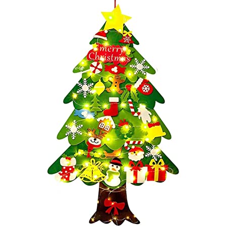 [リトルスワロー] クリスマスツリー オーナメント インテリア雑貨 フェルト サンタクロース トナカイ スノーマン 壁掛け Xmas シンプル スノー ほし つるす リボン おもちゃ 雪 天使 かわいい タペストリー ファミリー (壁掛けツリー)