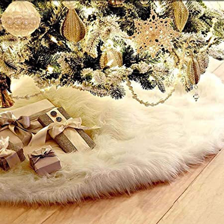 RHESHINE クリスマスツリースカート クリスマス飾り サンタクロースツリースカート円形 可愛いツリースカート豪華 ベースカバー オーナメント インテリア ホワイト (ホワイト, 122cm)