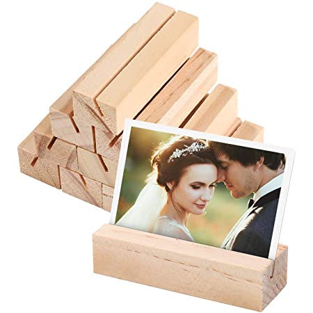 moonwood 木製 カードスタンド メモスタンド 10個 スタンド クリップ 席札 名刺 結婚式 卓上 小物 装飾 メモホルダー 写真立て (長方形)