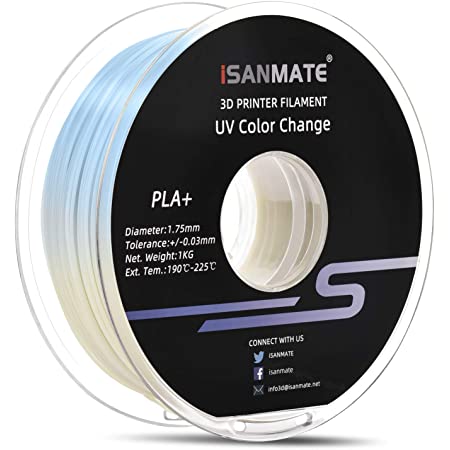 iSANMATE 3Dプリンター用 UV光変化 PLAフィラメント 1.75 mm径 寸法精度+/- 0.03mm 1KG (2.2LBS) スプール造形材料 3Dペン用 汎用型 青い（クリーム から ブルー） PLA+ 3D printing filament スプール