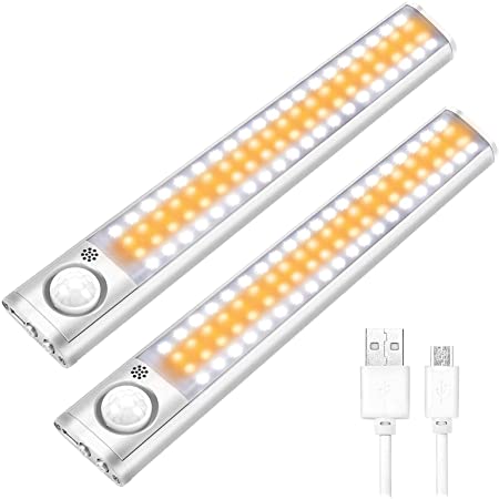 Litake(リテーク) LED センサーライト 室内 人感センサー バーライト 23cm 明暗センサー 80LED USB充電式 無段階調光 三段階調色 貼り付け式 小型 (2個セット)