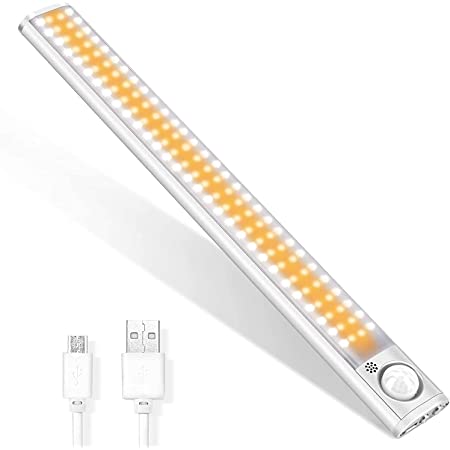 Litake(リテーク) LED センサーライト 室内 人感センサー バーライト 23cm 明暗センサー 80LED USB充電式 無段階調光 三段階調色 貼り付け式 小型 (2個セット)