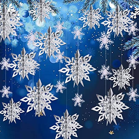 JTMIX クリスマスオーナメント 雪花飾り 12枚3Dスノーフレーク 1個雪花ガーランド 雪の結晶 冬 クリスマス 新年 パーティー飾り…