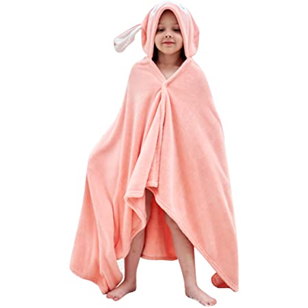 GIFT TOWER ベビー タオル バスローブ バスタオル 子供 ビーチタオル 着る毛布 もこもこ ふわふわ 出産祝い プレゼント お風呂 プール 海水浴 フード付き M ピンク