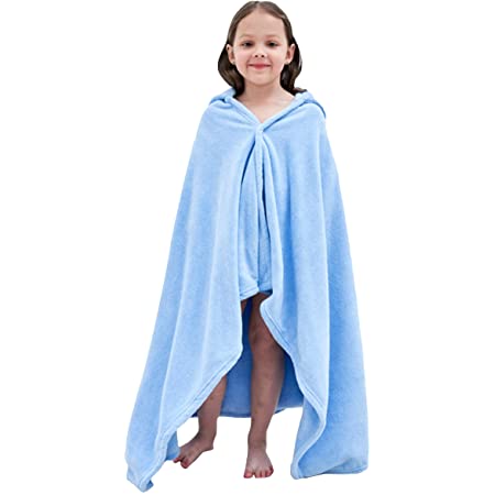 GIFT TOWER ベビー タオル バスローブ バスタオル 子供 ビーチタオル 着る毛布 もこもこ ふわふわ 出産祝い プレゼント お風呂 プール 海水浴 フード付き M ブルー