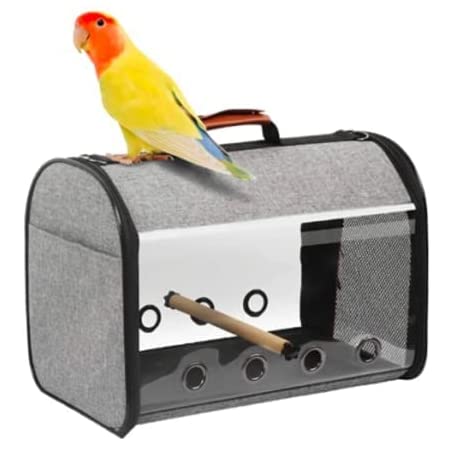 VEROMAN 鳥 インコ 移動用 バード キャリー バッグ 餌入れ付き 小さく収納 (グレー×レッド)