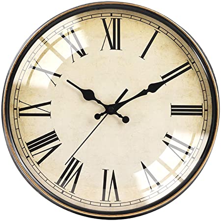 MILEADER 壁掛け時計 アンティーク調 西洋風 ヨーロピアン風 掛時計 連続秒針 静音 プラチック枠 ウォールクロック おしゃれ レトロ 14インチ 直径35cm（アラビア数字）