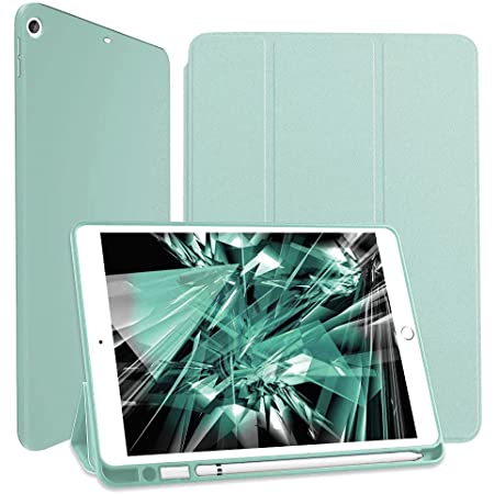 iPad 10.2 ケース第9世代/第8世代/第7世代 （2021/2020/2019）ケース、オートスリープ機能 PUレザーカバー スタンド機能 衝撃吸収 全面保護 指紋防止、2021と2020と2019年発売のiPad 10.2インチ用ーグリーン