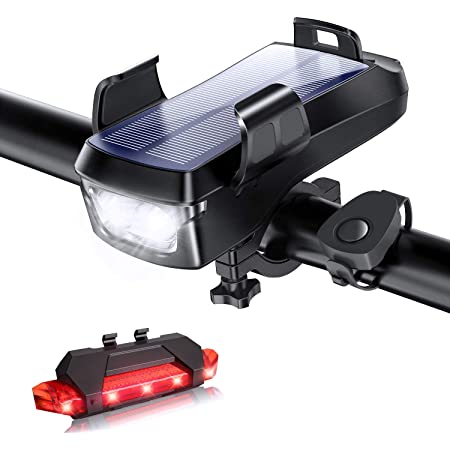 自転車 ライト LED 防水 USB充電式 ロードバイク スマホホルダー ベル 多機能4イン1 大容量 長時間 高輝度 自転車用ヘッドライト３つ調光モード 脱着簡単 山登り/远足/夜釣/防災/キャンプ 多用途