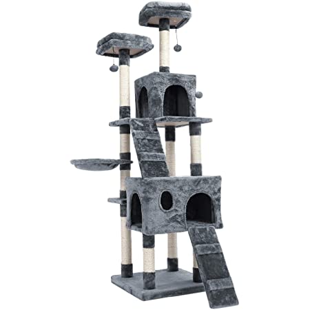 EXK-211 キャットタワー マンクス (ベージュ Beige) 猫タワー 猫ハウス 据え置き 爪とぎ 麻 おもちゃ 多頭飼い ふわふわ 安定性 組立簡単