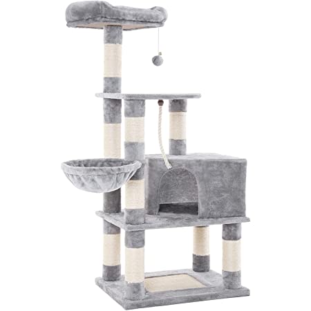 EXK-213 コラット GY キャットタワー (グレー Gray) 猫タワー 猫ハウス 据え置き 爪とぎ 麻 おもちゃ 多頭飼い ふわふわ 安定性 組立簡単