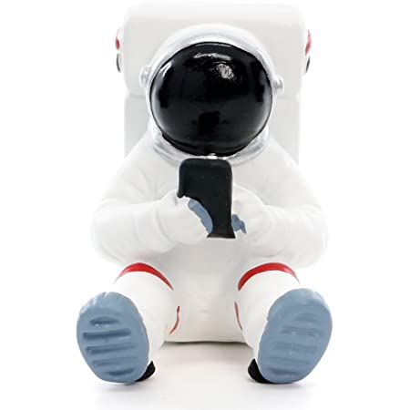 スマホホルダー かわいい 卓上 iphone スタンド 携帯スタンド 宇宙飛行士 スマホスタンド キャラクター デスクメモホルター mini ipad (プッシュポーズ シルバー)