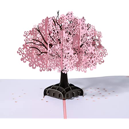 桜グリーティングカード、バレンタインデー 結婚式 3d 三次元 立体 桜 、バレンタインデーの贈り物、恋人、女性封筒付き ブルー