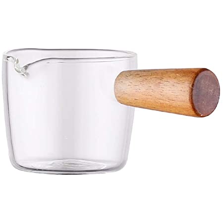 Homornat 和式 木製ハンドル付き ガラス多機能皿 ディップ皿 ミニガラスミルクパン (50ml)