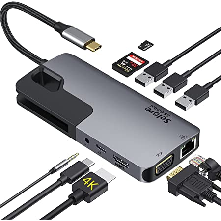 USB C ハブ 10 in 1 USB Type C ハブ NOVOO 100WPD出力対応 急速充電ドッキングステーショ 4K対応 ディスプレイ2台に出力 HDMI /VGA / USB 3.1ポート×3 /SD/マイクロSDカードリーダー /LAN インターネットポート1000Mbps /3.5mm ヘッドフォンジャック /USB C Power Delivery電源供給ポートMacBook Pro ハブアルミ製 Type C 変換アダプタ ウェブ会議用 在宅勤務 テレワーク MacBook（202