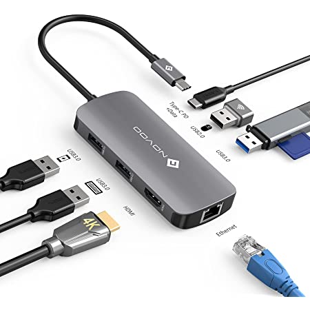 USB C ハブ 10 in 1 USB Type C ハブ NOVOO 100WPD出力対応 急速充電ドッキングステーショ 4K対応 ディスプレイ2台に出力 HDMI /VGA / USB 3.1ポート×3 /SD/マイクロSDカードリーダー /LAN インターネットポート1000Mbps /3.5mm ヘッドフォンジャック /USB C Power Delivery電源供給ポートMacBook Pro ハブアルミ製 Type C 変換アダプタ ウェブ会議用 在宅勤務 テレワーク MacBook（202