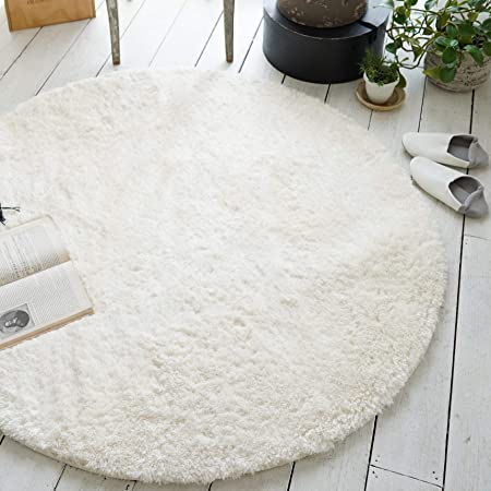 Jiyaru ラグ カーペット 円形 ラグマット ホットカーペット シャギー 丸い マット マイクロファイバー 絨毯 ブランケット チェアマット 折り畳み 滑り止め付き 床暖房対応 柔らかい（梱包：折り畳み）ホワイト 200cm