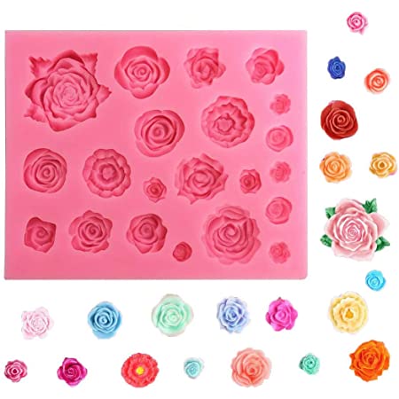 【Ever garden】 バラ 花 21個 シリコンモールド レジン アロマストーン 手作り 石鹸 キャンドル 樹脂 粘土 オルゴナイト 型 抜き型 立体 薔薇